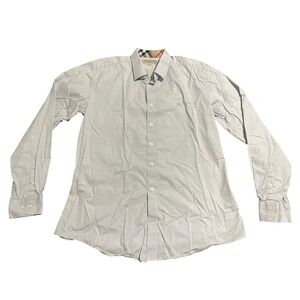 Burberry Brit Women XL Gray Long Sleeve Button Down Shirt Nova Check Collar Logo